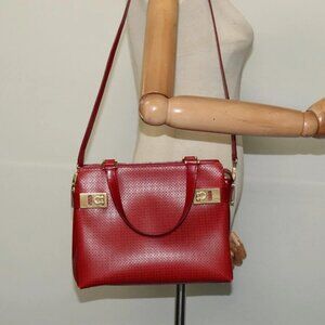Salvatore Ferragamo Gancini Hand Bag Leather 2way Red Gold Auth 141492